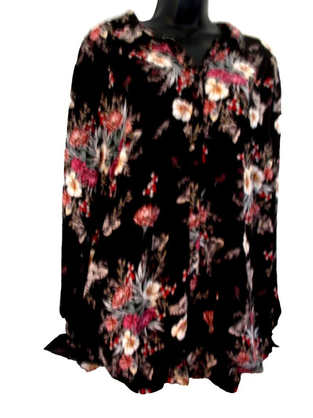 Torrid Women's Blouse Long Sleeves, Red/Black, Floral Size 4=to 4X.